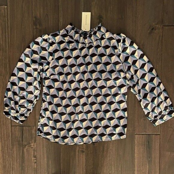 Monteau Geometric Print Mock Neck Blouse Jr. S NWT - Picture 1 of 5